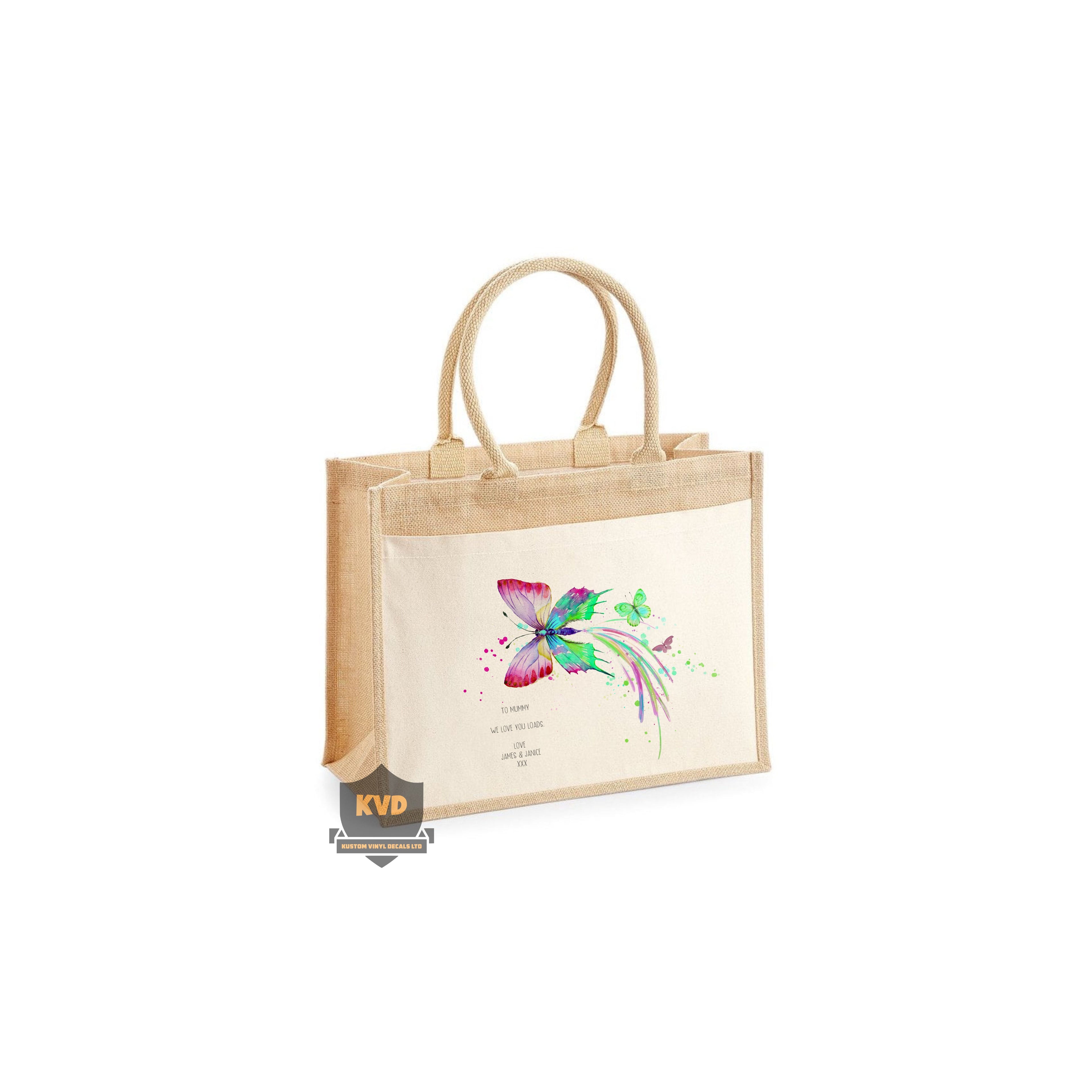 LARGE Personalised Butterfly Jute Bag