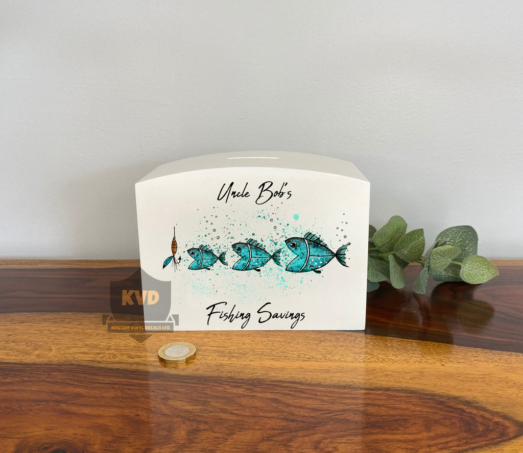 Personalised Solid Wood Luxury Fishing Money Box