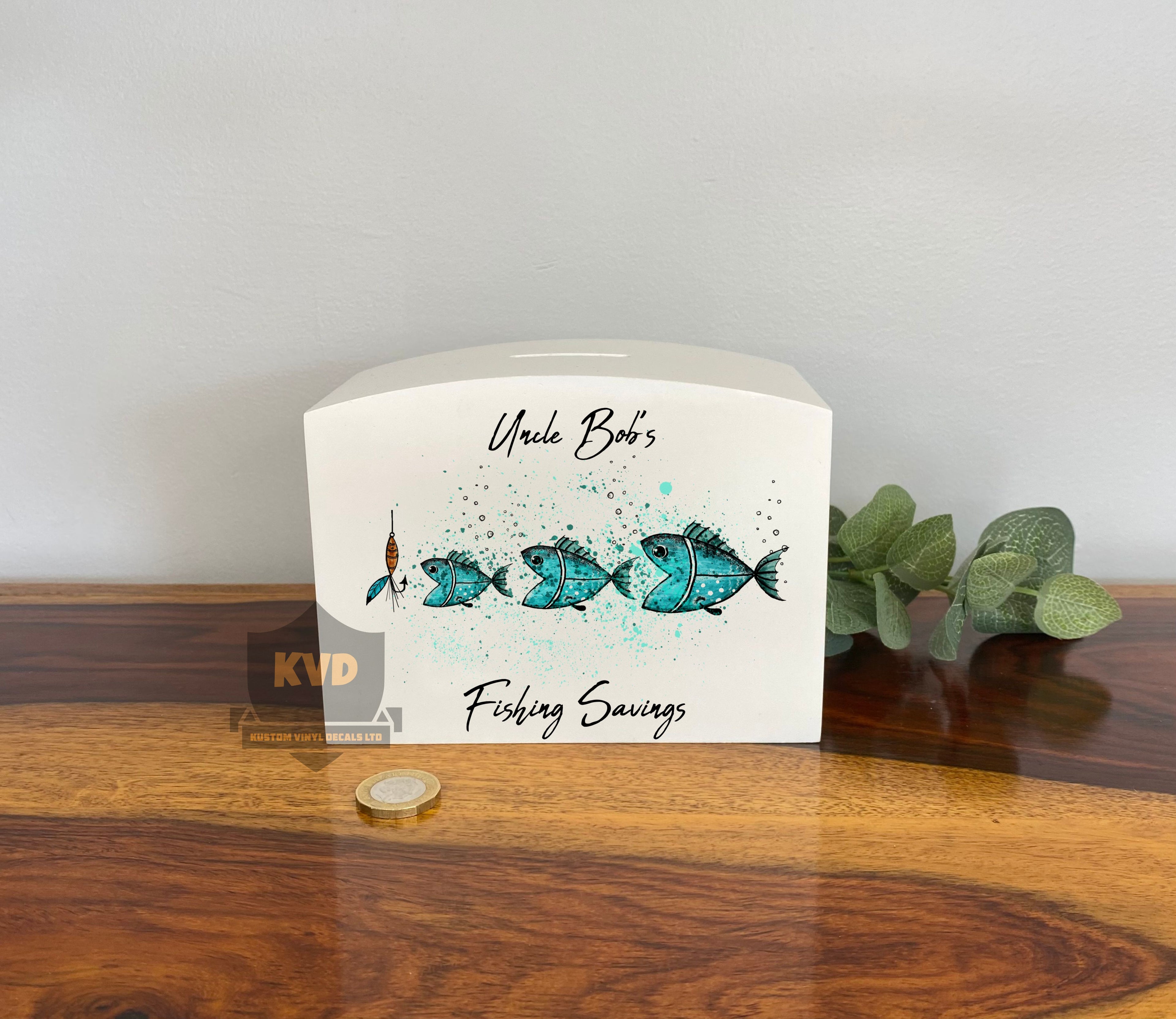 Personalised Solid Wood Luxury Fishing Money Box