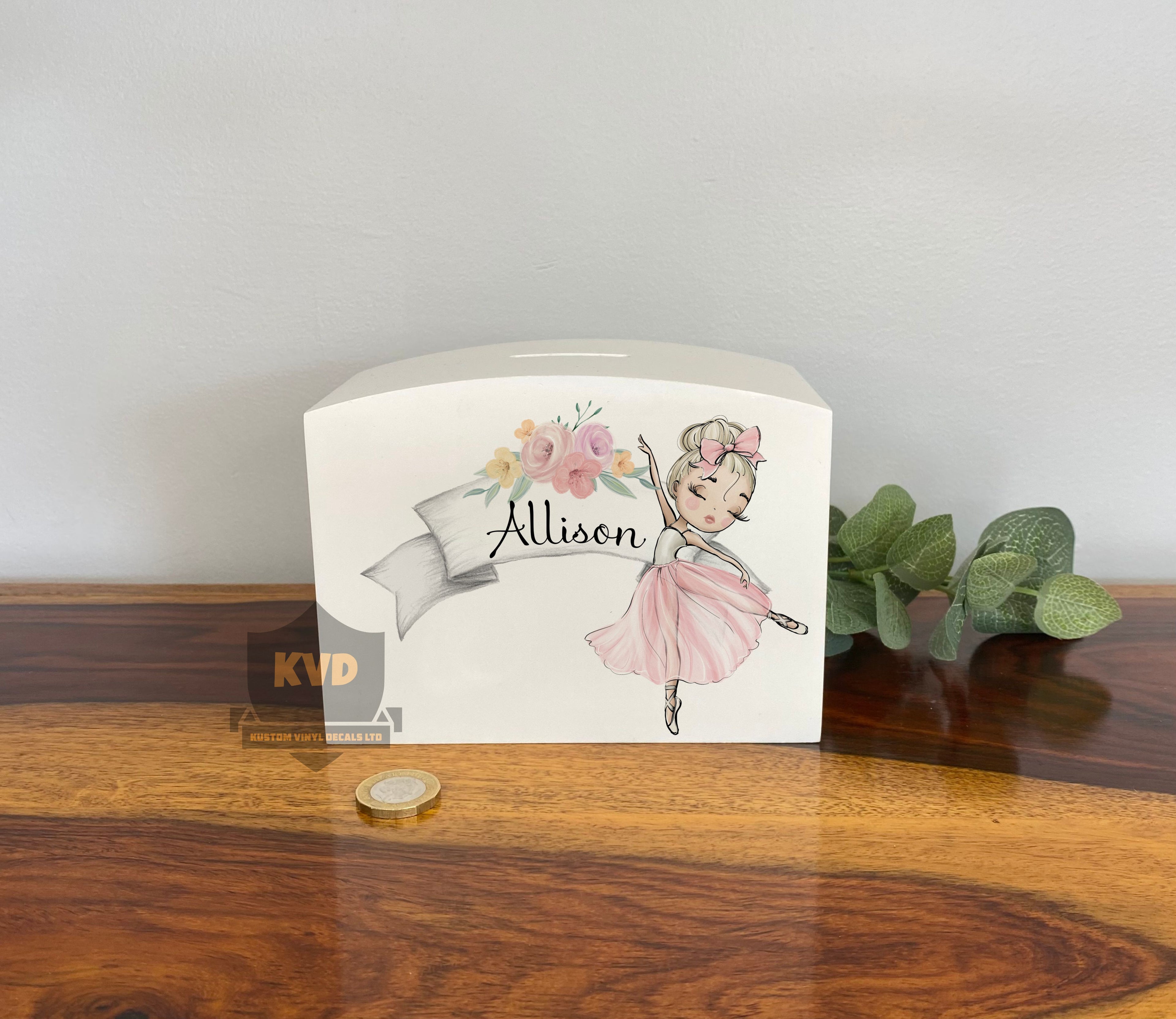 Personalised Solid Wood Luxury Ballerina Money Box