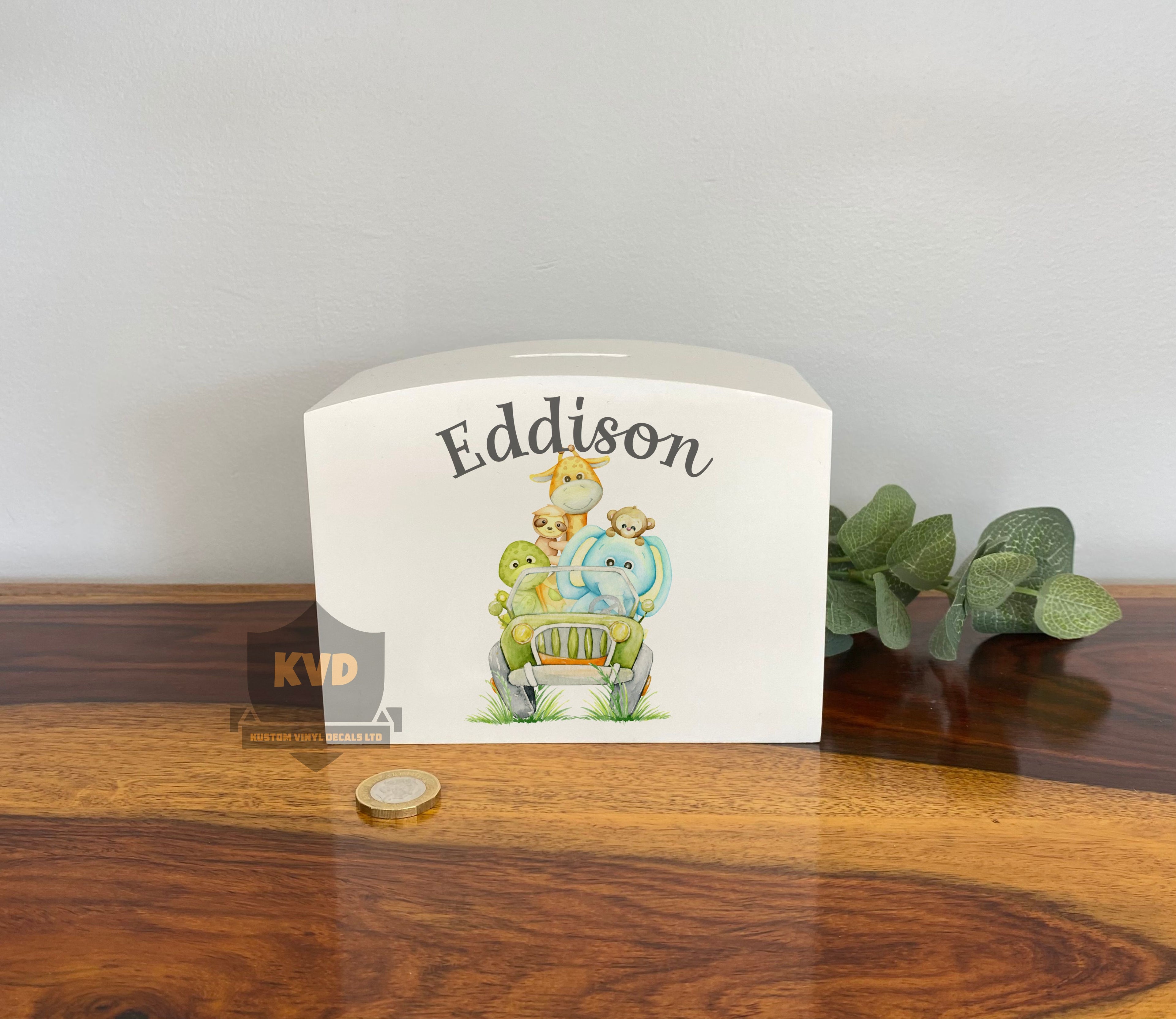 Personalised Solid Wood Luxury Safari Kids Money Box