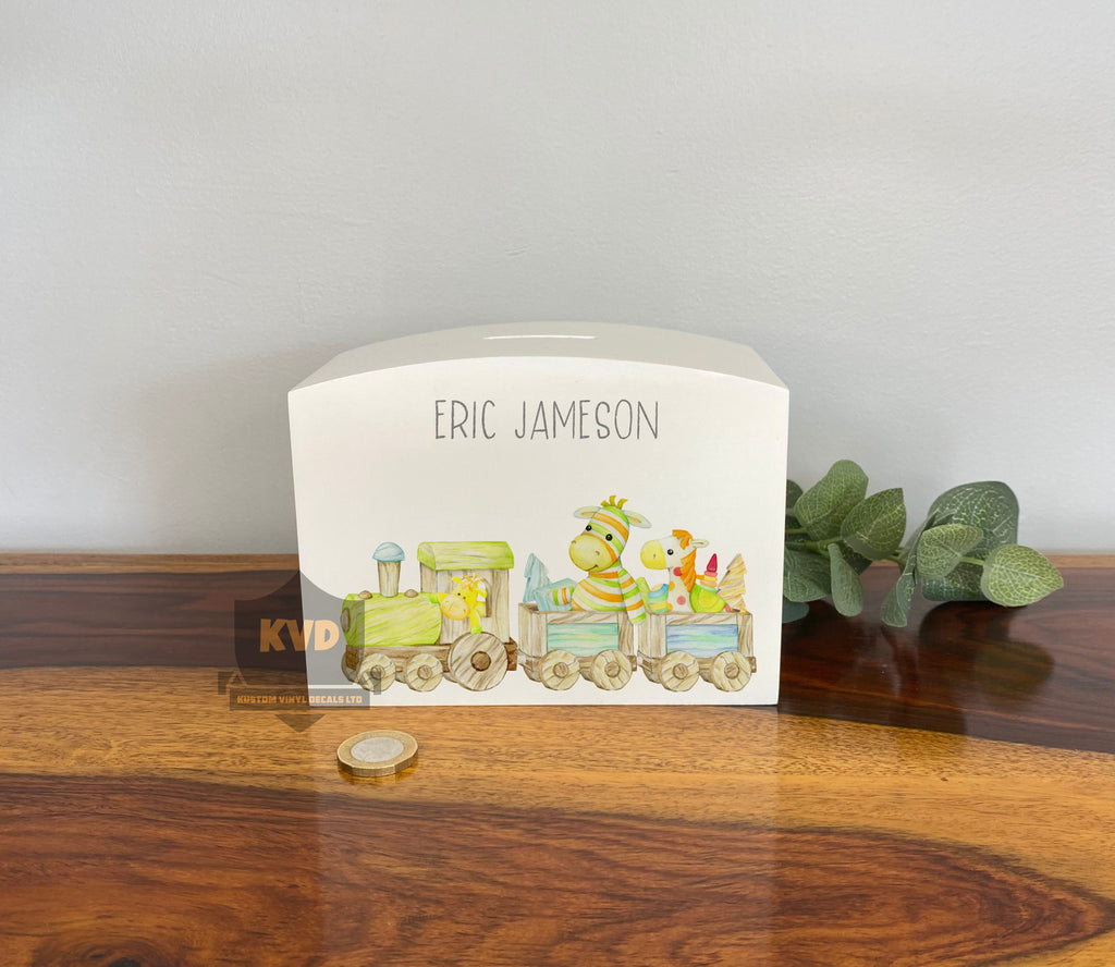 Personalised Solid Wood Luxury Train design Kids Money Box