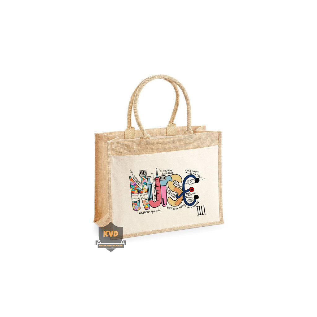 LARGE Personalised Nurse Jute Bag