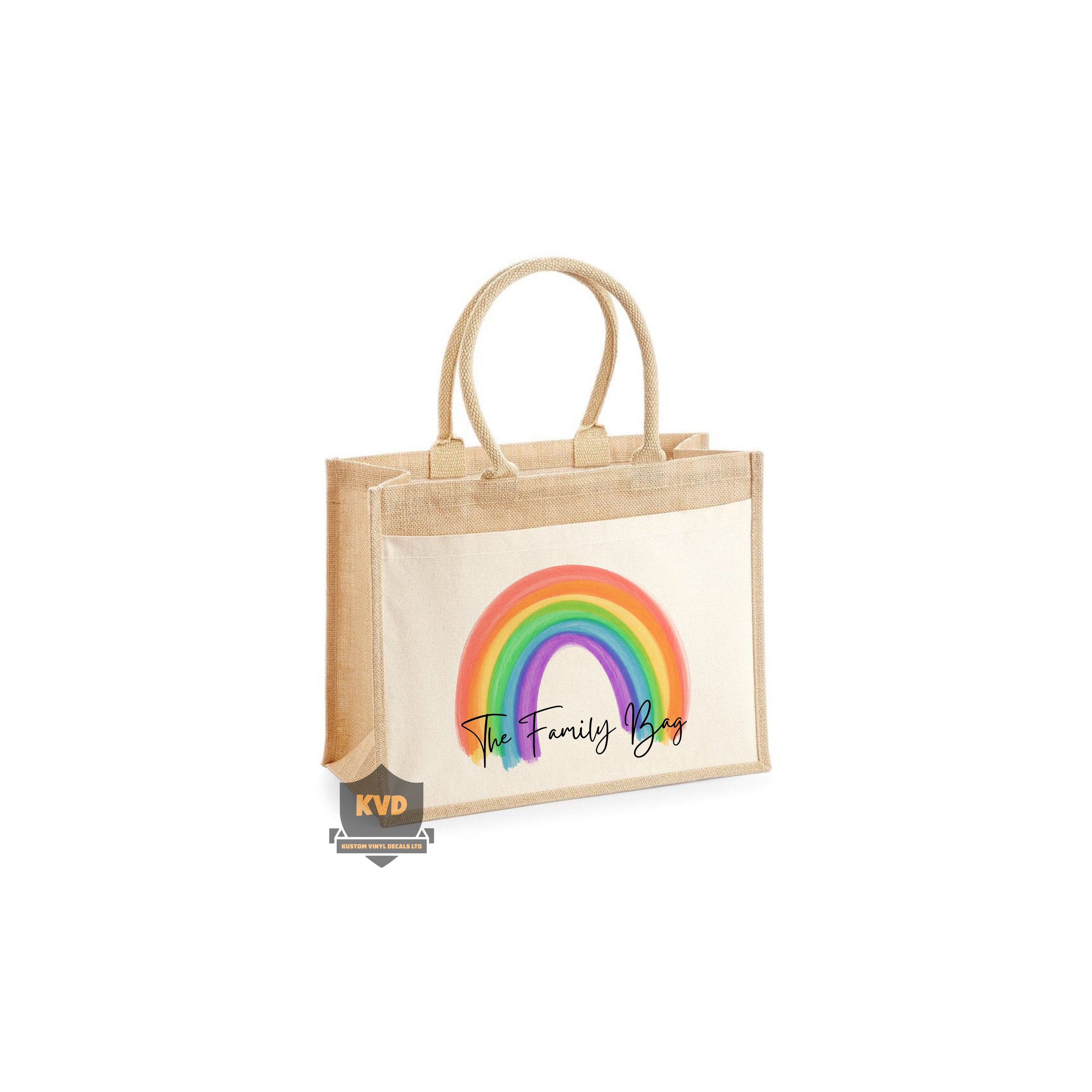 LARGE Personalised Rainbow Jute Bag