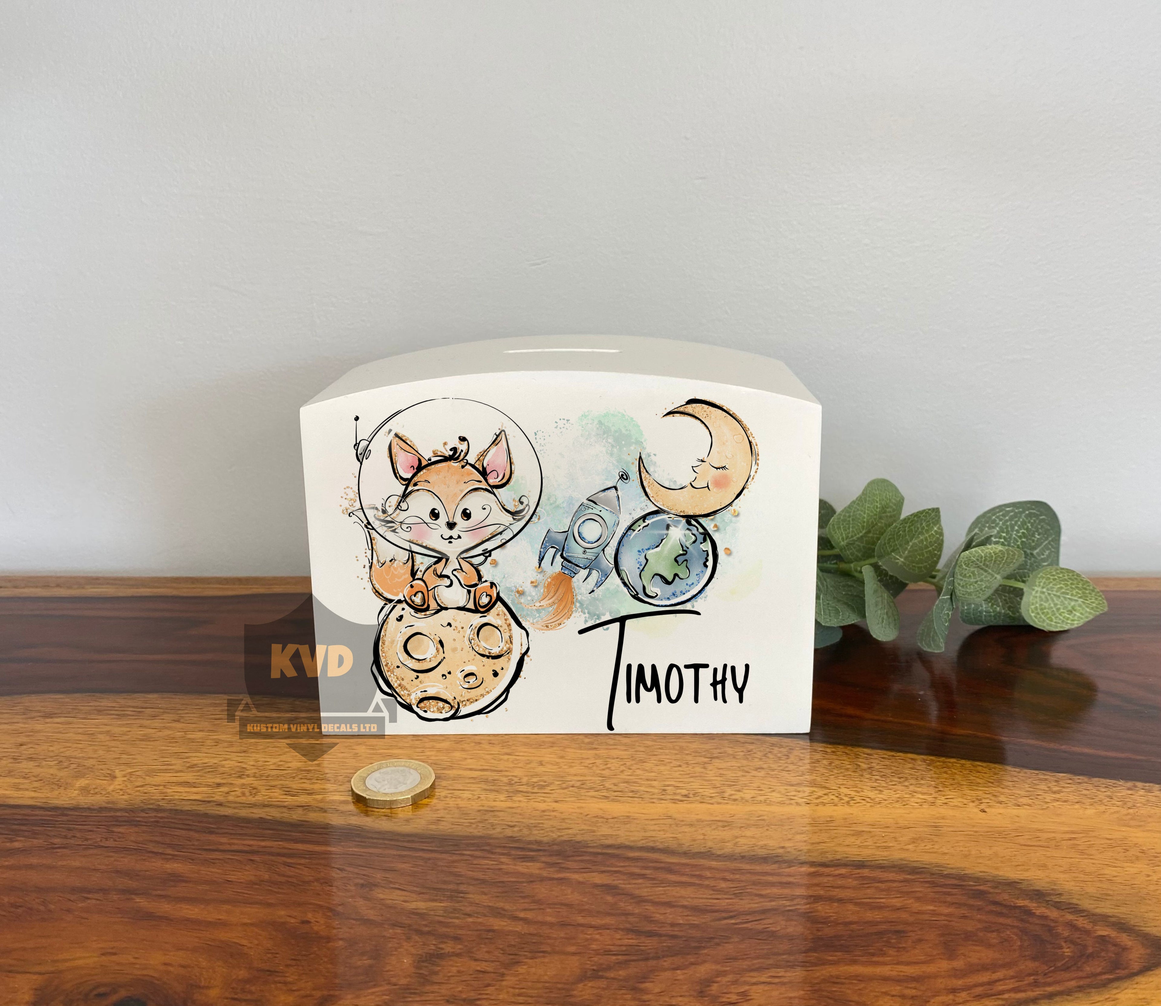 Personalised Solid Wood Luxury Space Travel Money Box