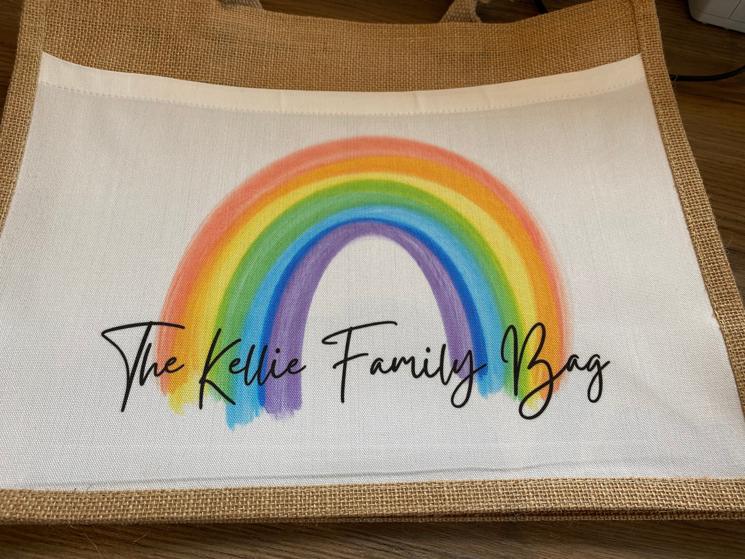 LARGE Personalised Rainbow Jute Bag