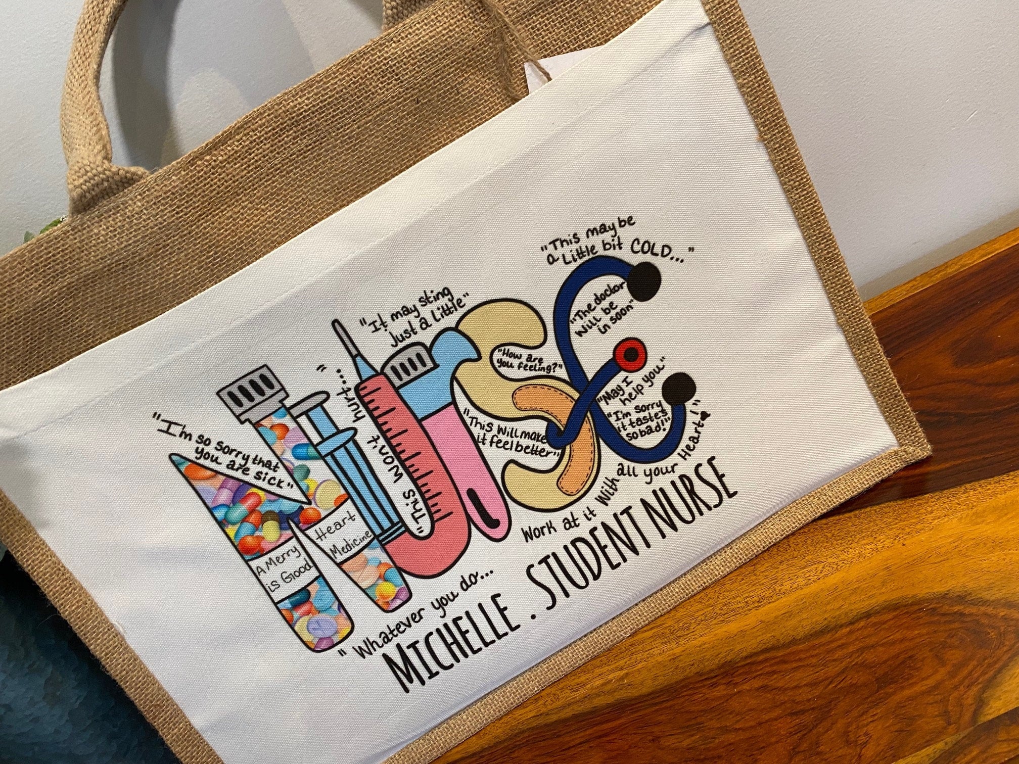 LARGE Personalised Nurse Jute Bag