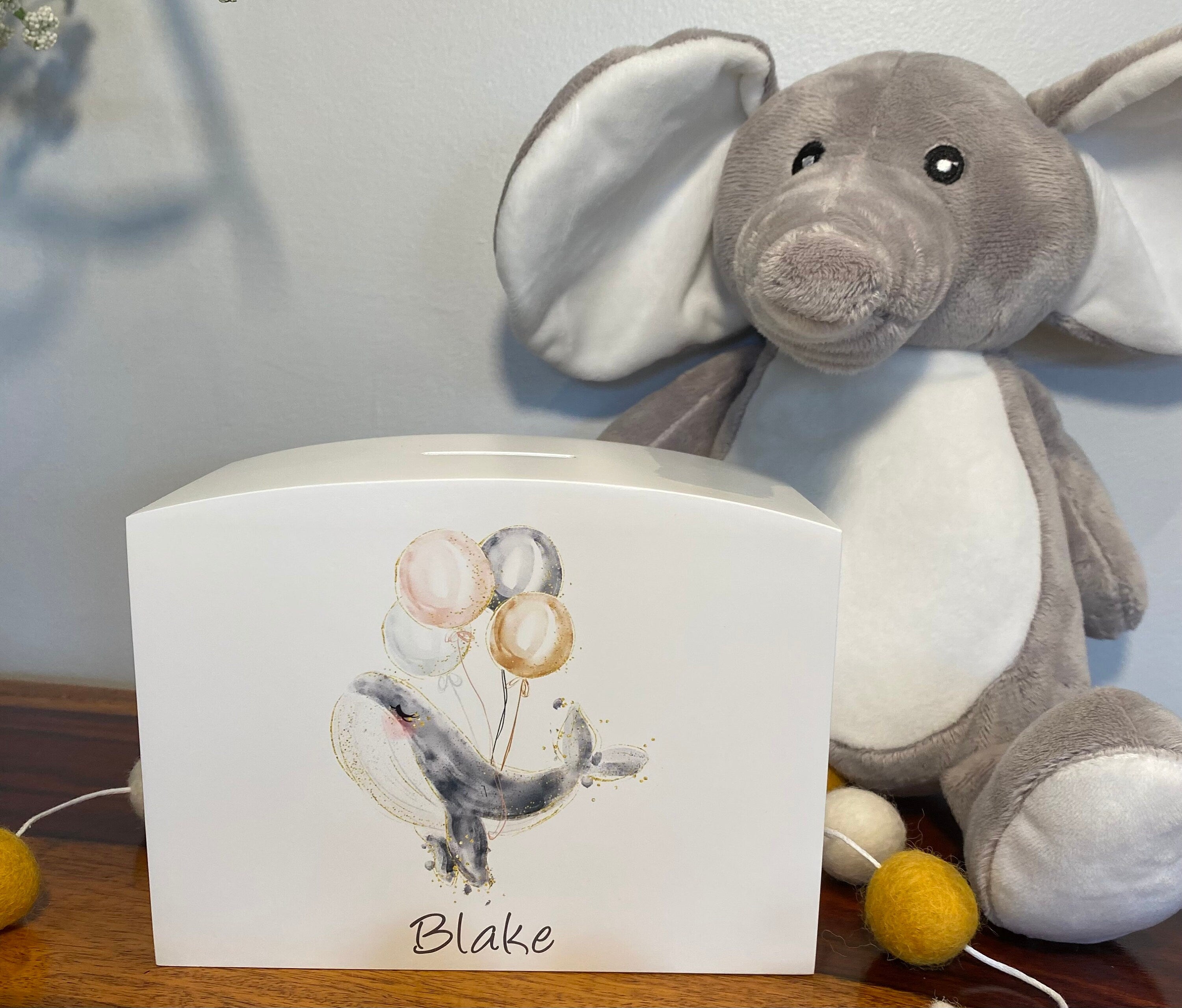 Personalised Solid Wood Luxury Whale Money Box