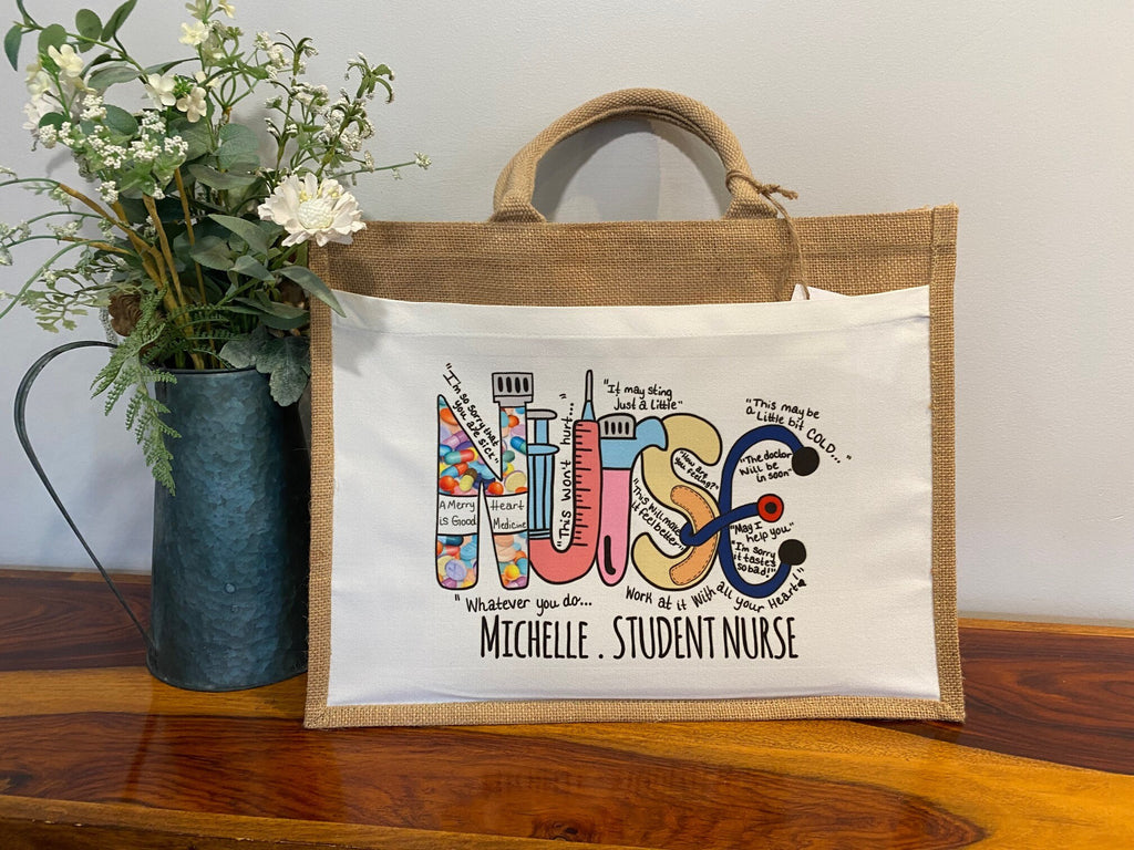 LARGE Personalised Nurse Jute Bag
