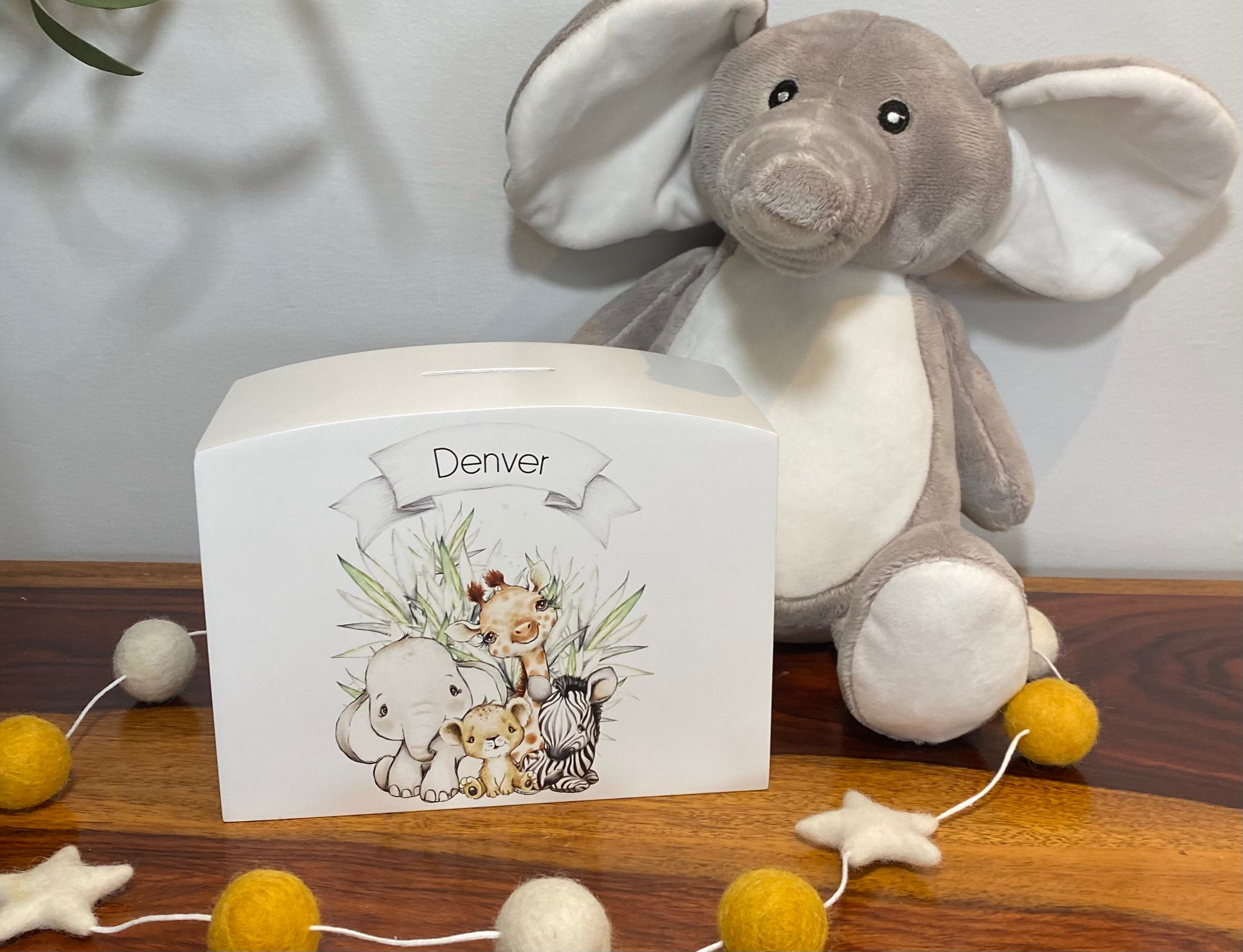 Personalised Solid Wood Luxury Baby Elephant Money Box