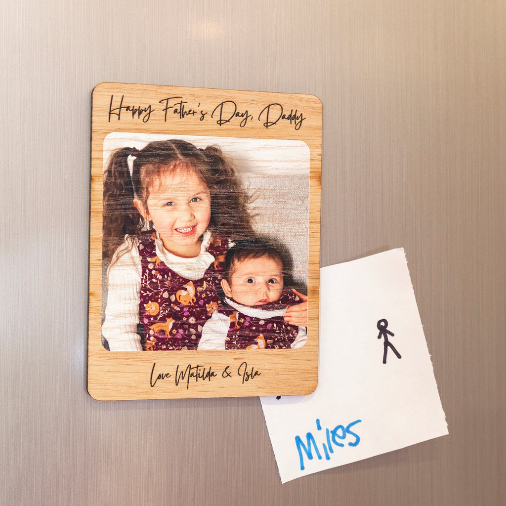 Personalised Oak Veneer Photo Magnet for Father's Day.