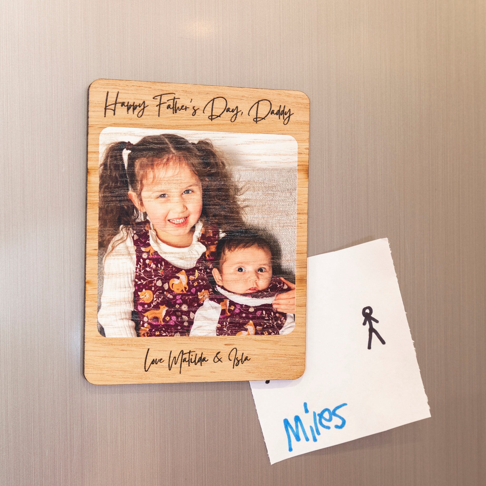 Personalised Oak Veneer Photo Magnet for Father's Day.