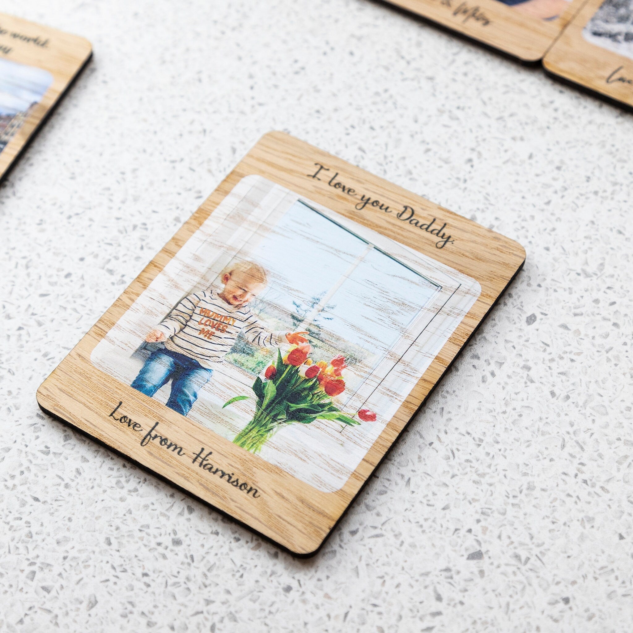 Personalised Oak Veneer Photo Magnet for Father's Day.