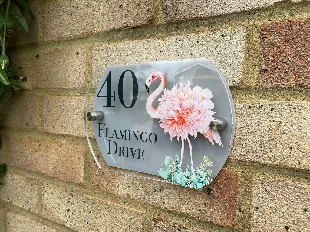 Flamboyant Flamingo House Number Sign