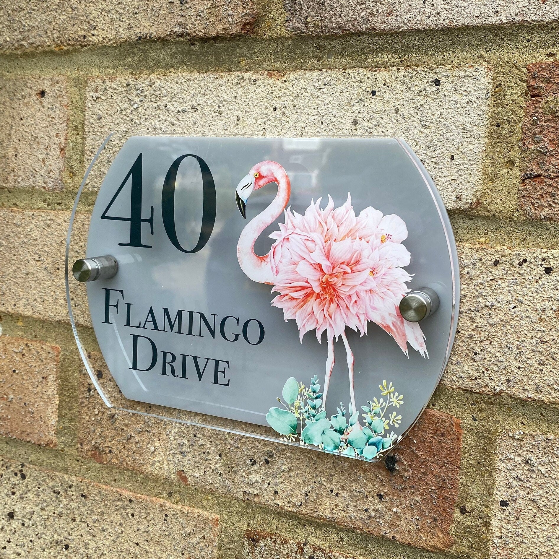 Flamboyant Flamingo House Number Sign