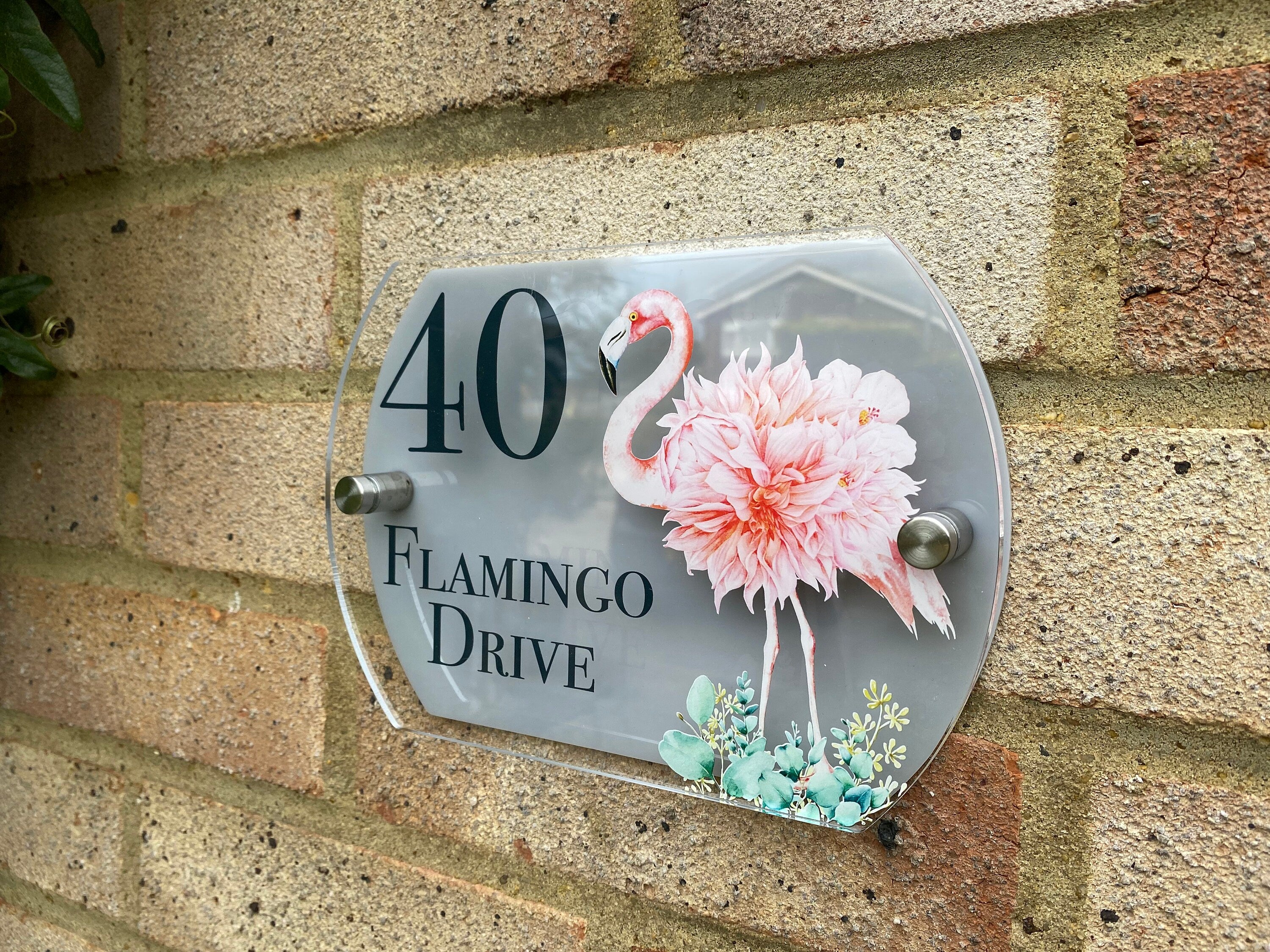 Flamboyant Flamingo House Number Sign