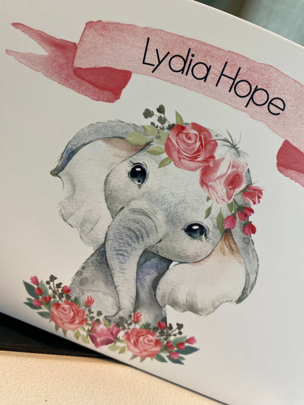 Personalised Solid Wood Luxury Pink Flower Elephant Money Box